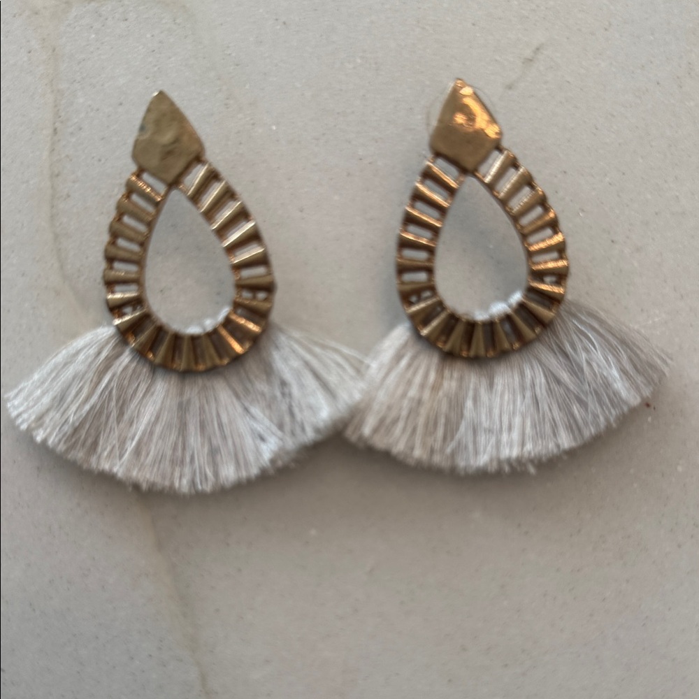 Elegant Gold and Cream Tassel Earrings